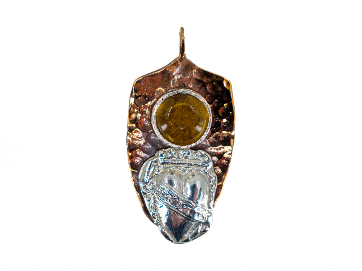 Heart and Citrine - Love - Handmade Silver Necklace