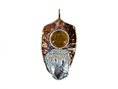 Heart and Citrine - Love - Handmade Silver Necklace