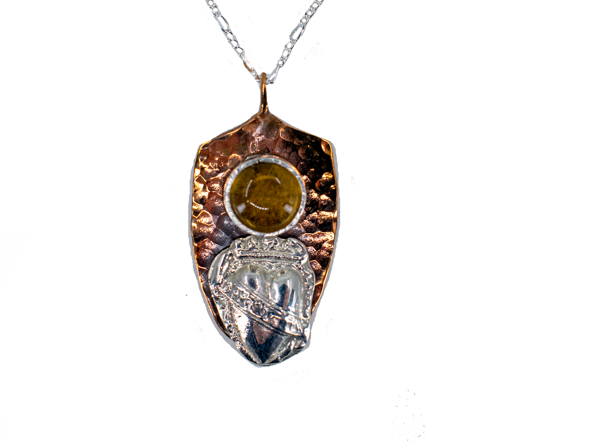 Heart and Citrine - Love - Handmade Silver Necklace