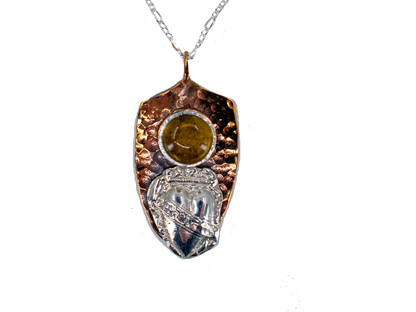 Heart and Citrine - Love - Handmade Silver Necklace