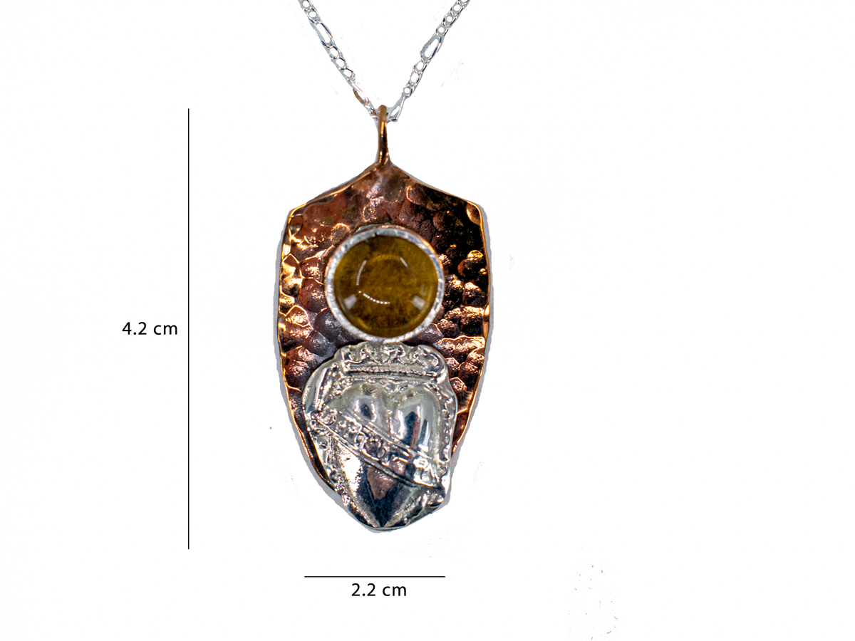 Heart and Citrine - Love - Handmade Silver Necklace