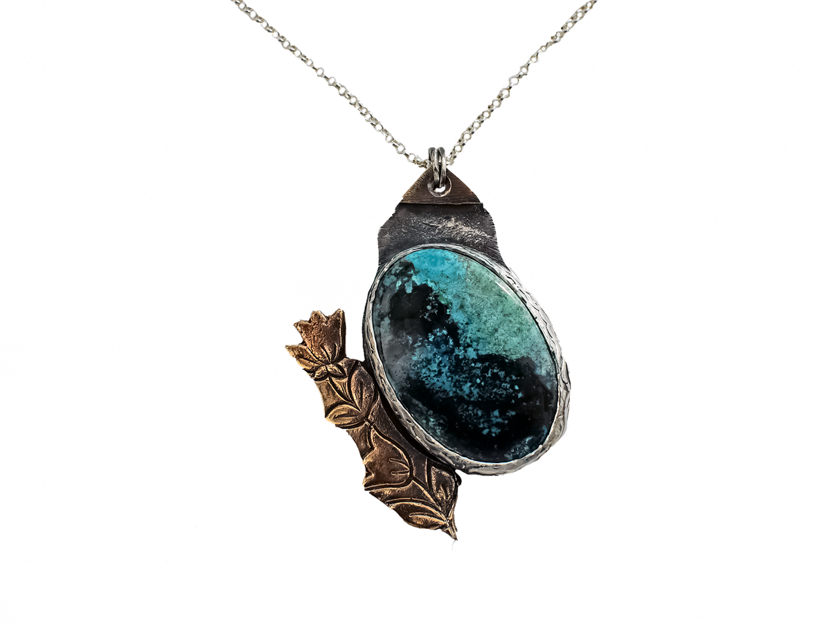 Chrysocolla - Handmade 925 Sterling Silver Bronze Necklace