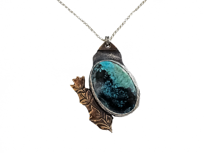 Chrysocolla - Handmade 925 Sterling Silver Bronze Necklace