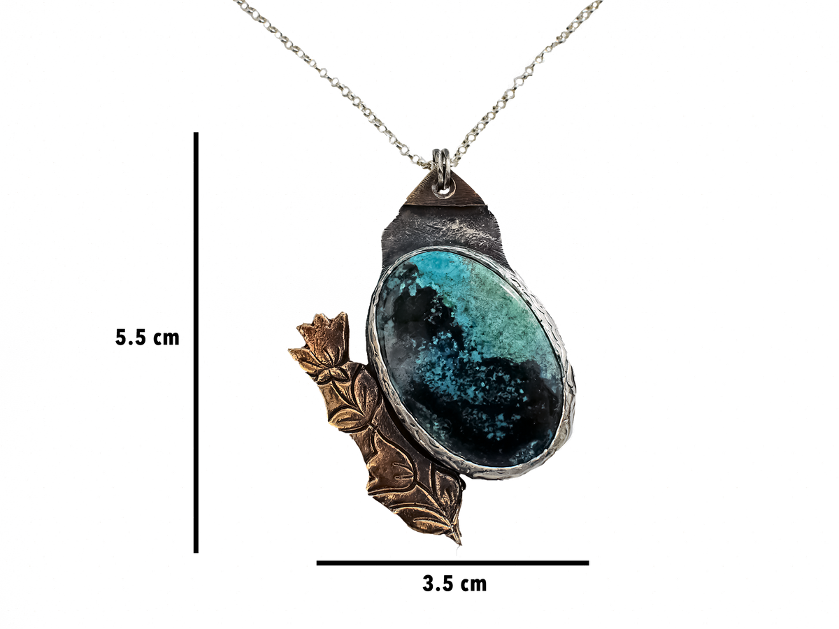 Chrysocolla - Handmade 925 Sterling Silver Bronze Necklace