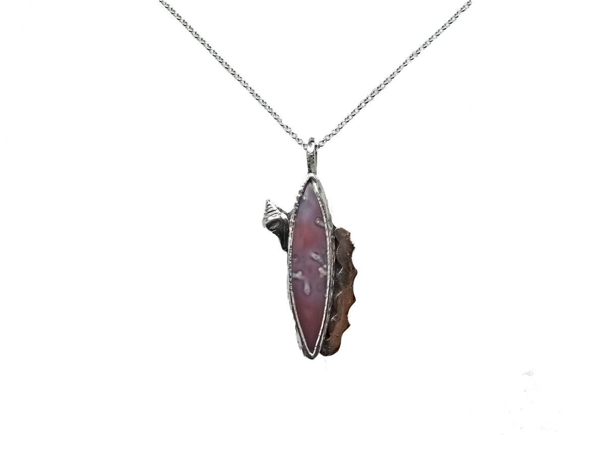 Rhodochrosite - Handmade 925 Sterling Silver Bronze Necklace