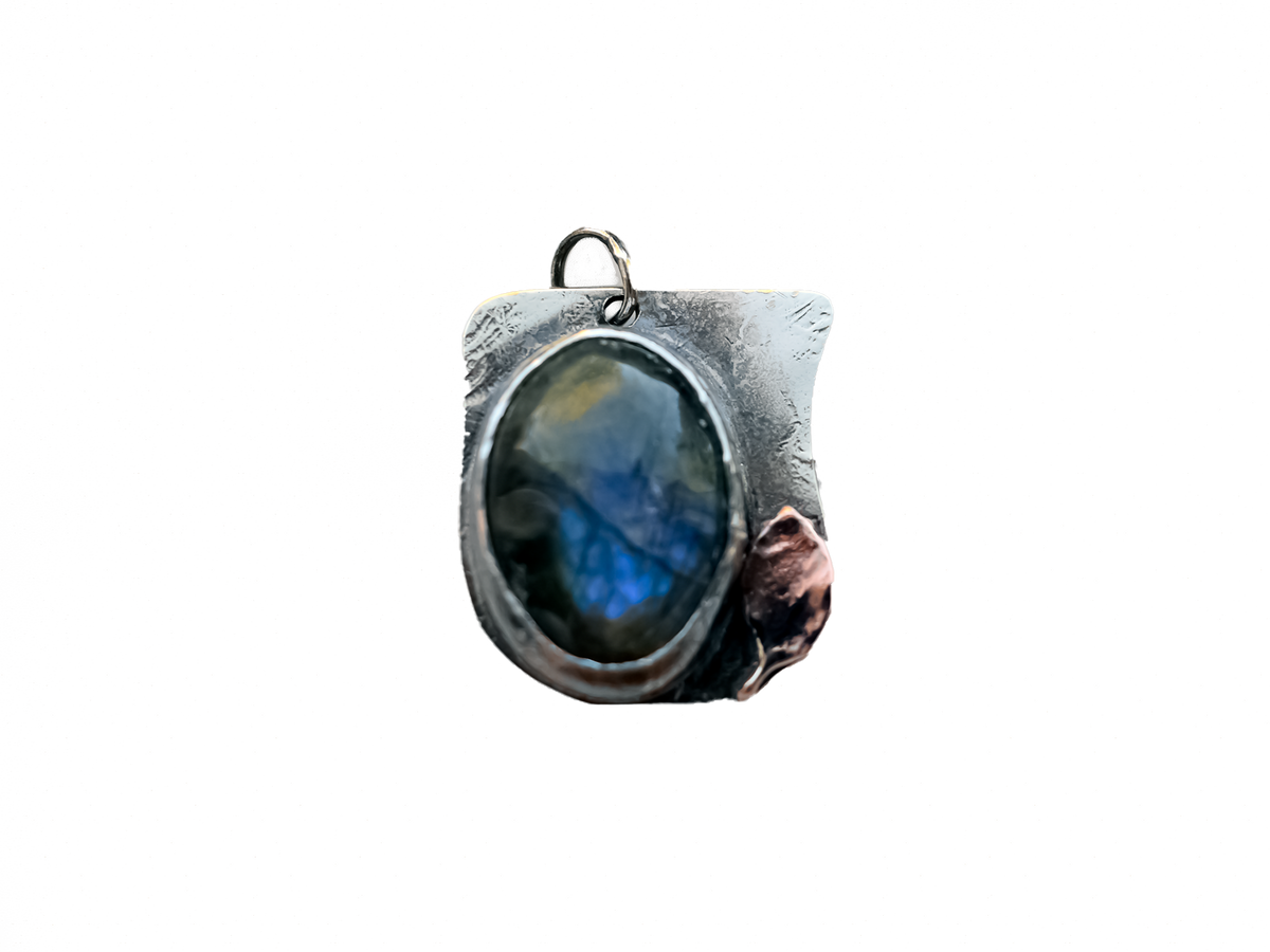 Labradorit - El Yapımı 925 Ayar Gümüş Bronz Metal Kolye