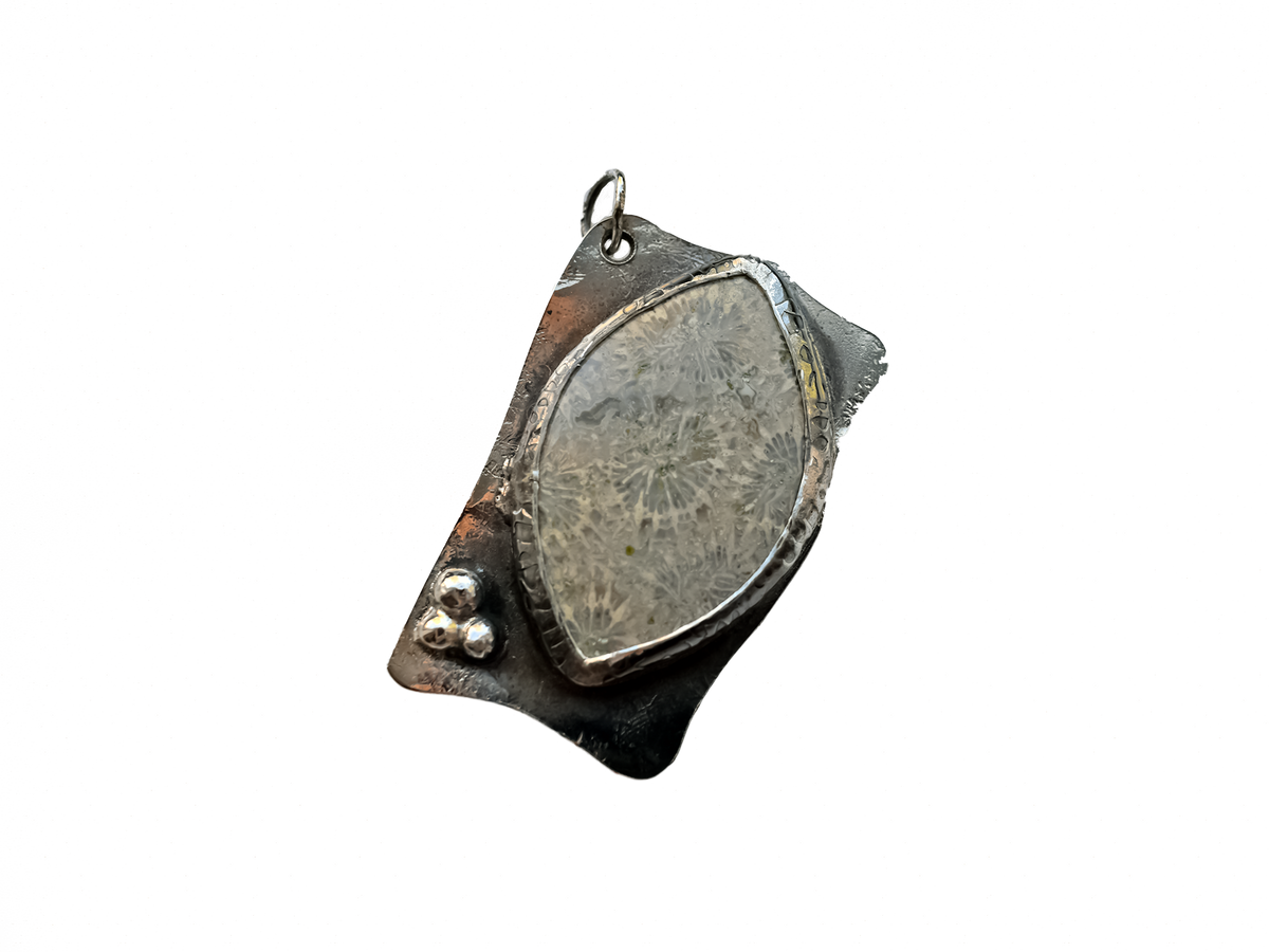 Fossil Coral - Handmade 925 Sterling Silver Metal Necklace