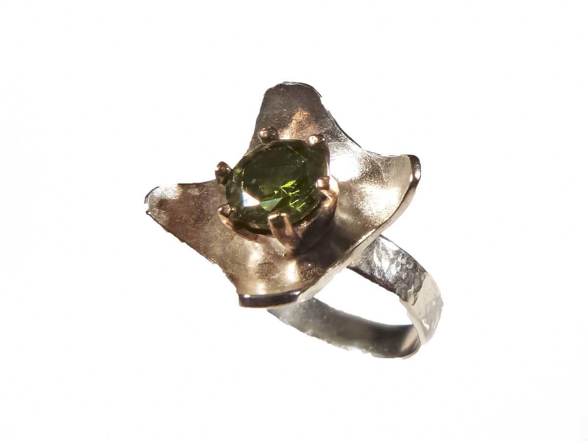 Peridot - El Yapımı 925 Ayar Gümüş Bronz Yüzük