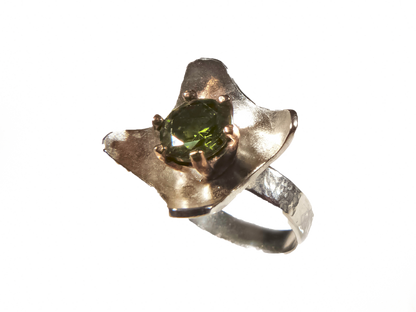 Peridot - El Yapımı 925 Ayar Gümüş Bronz Yüzük