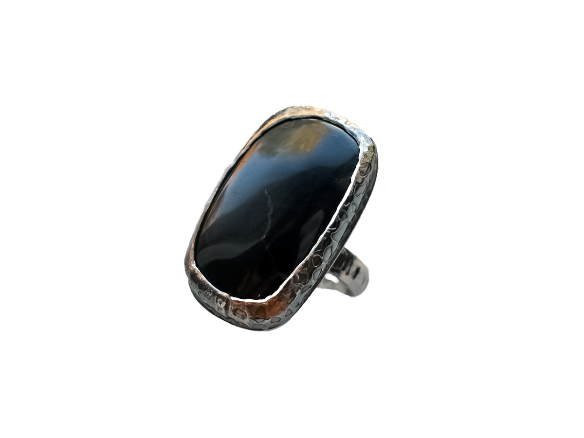 Obsidian - Handmade 925 Sterling Silver Metal Ring