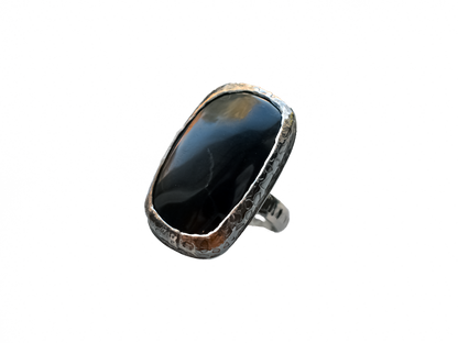 Obsidian - Handmade 925 Sterling Silver Metal Ring