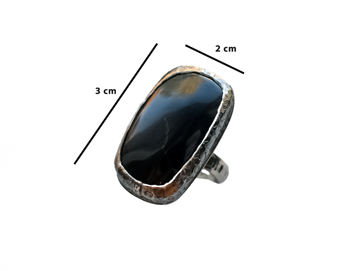Obsidian - Handmade 925 Sterling Silver Metal Ring