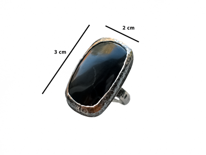 Obsidian - Handmade 925 Sterling Silver Metal Ring