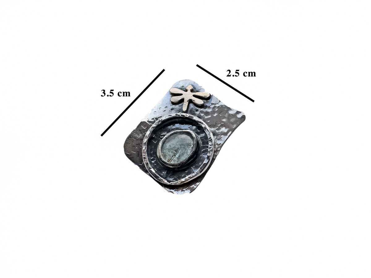Aquamarine - Handmade 925 Sterling Silver Bronze Metal Ring